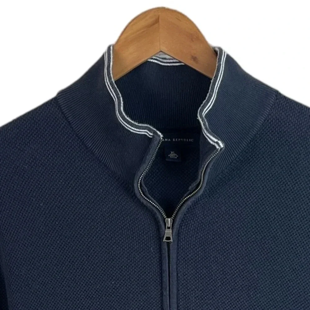 B2 Mens Banana Republic Full Zip Waffle Knit Preppy Sweatshirt Jacket XL